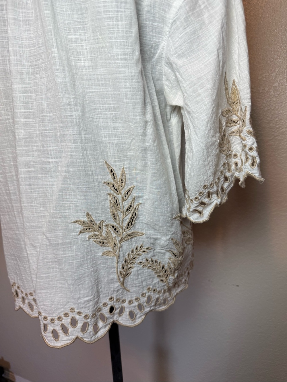 Anthropologie Embroidered Eyelet Detailed Short Sleeve Button Top White Medium - Picture 10 of 15